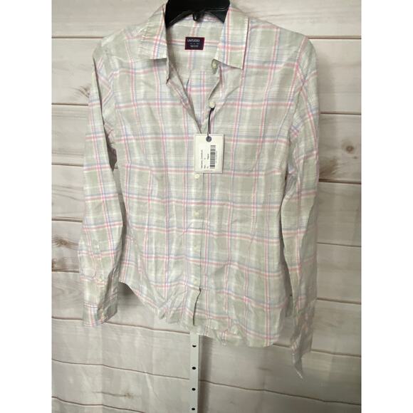 New Untuckit Women's Size 6 Chasseles Gray Pink Striped Button Down Shirt Top - Picture 1 of 4